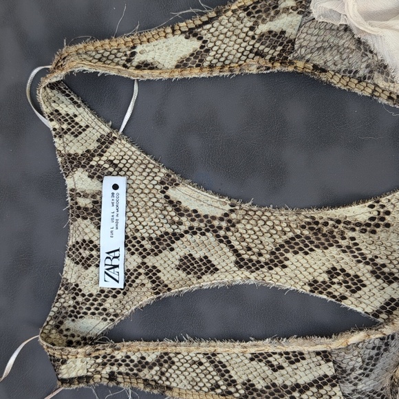 Zara, SET pants and top, viscose, brown animal print, ruffles, size L - Picture 9 of 11